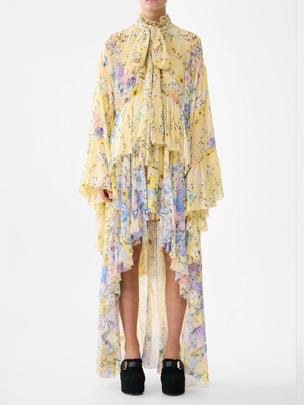 Camilla ruffle high low dress with long sleeve